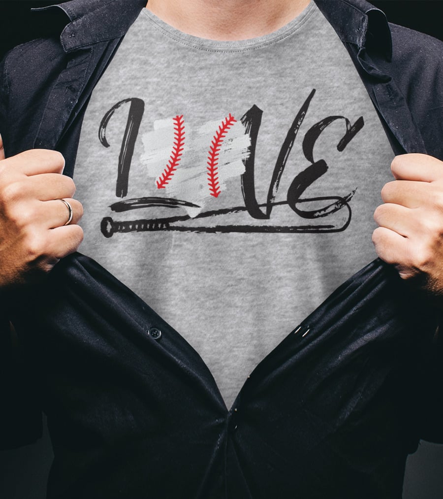 Love Baseball Bat Heart Stitching T-Shirt