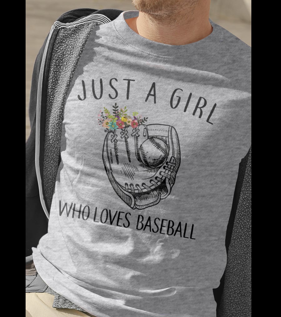 Just A Girl Who Loves Baseball Floral Glove T-Shirt