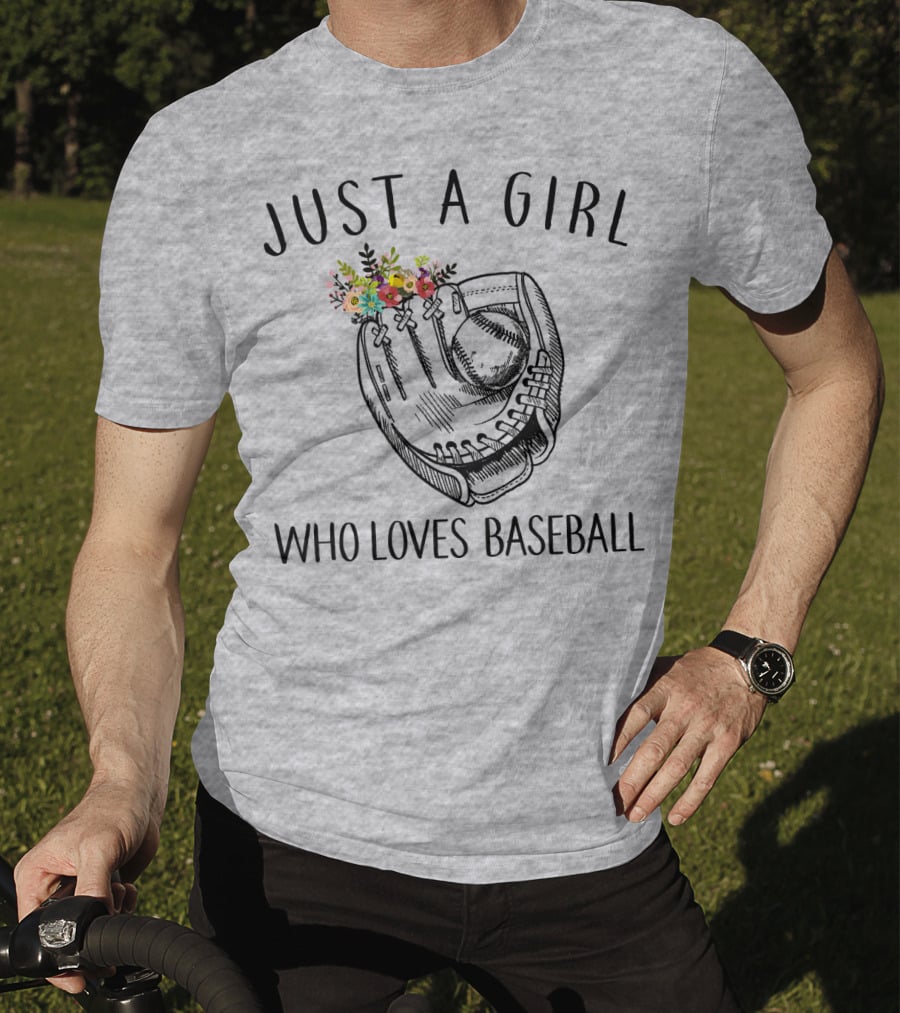 Just A Girl Who Loves Baseball Floral Glove T-Shirt