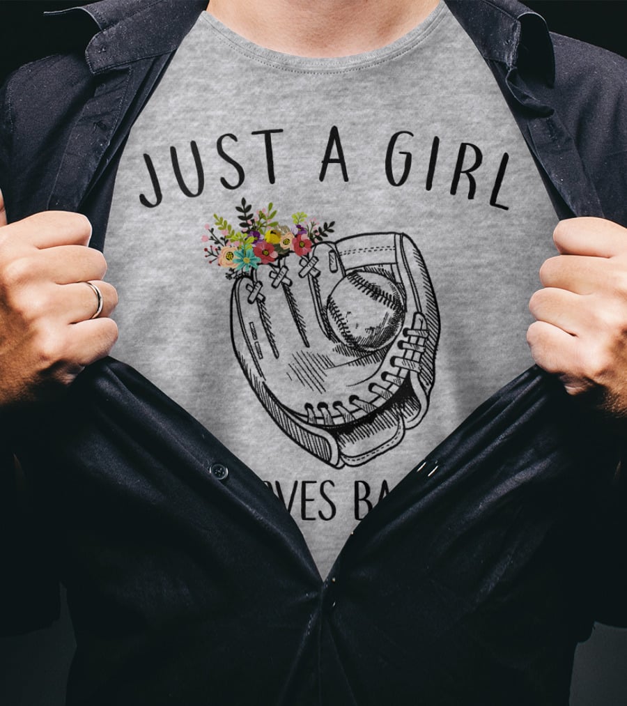 Just A Girl Who Loves Baseball Floral Glove T-Shirt