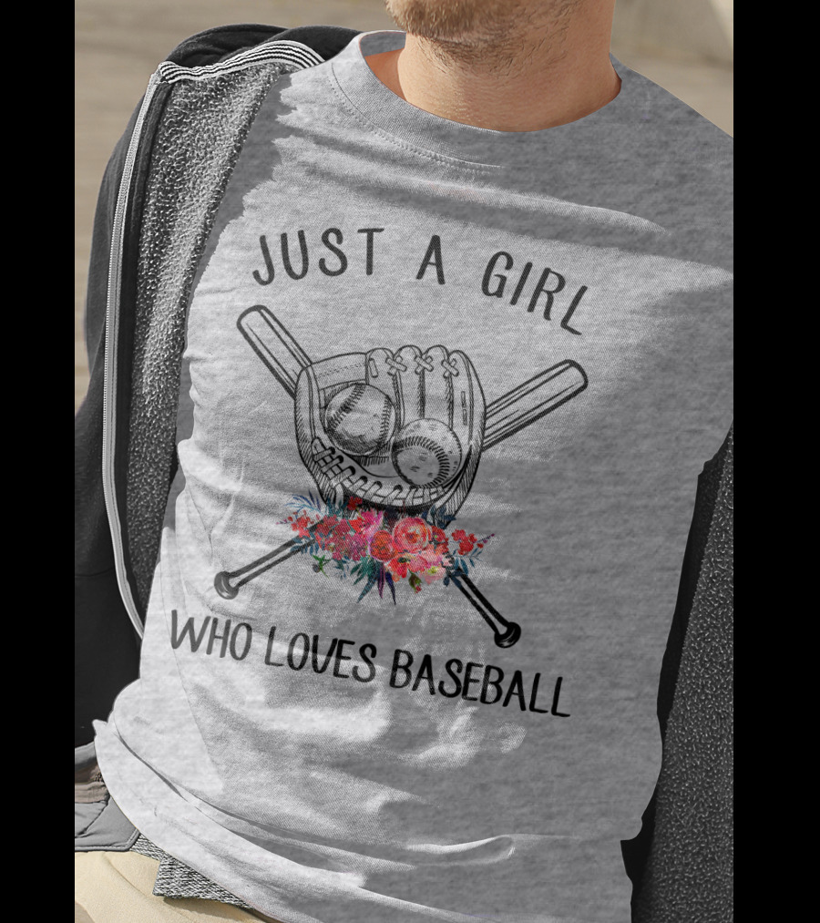 Just A Girl Who Loves Baseball Flowers Glove And Bats T-Shirt