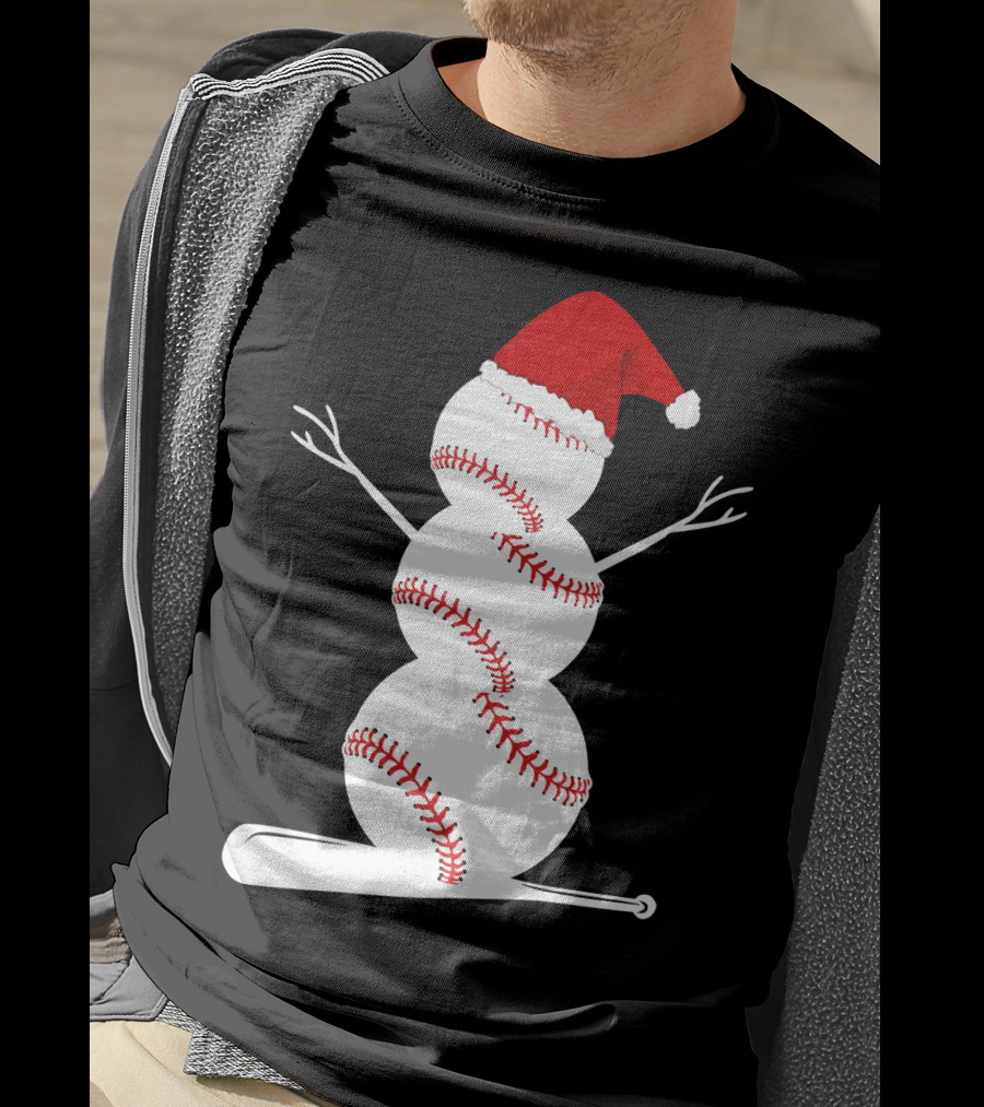 Baseball Snowman Santa Hat Bat Christmas BA01 T-Shirt