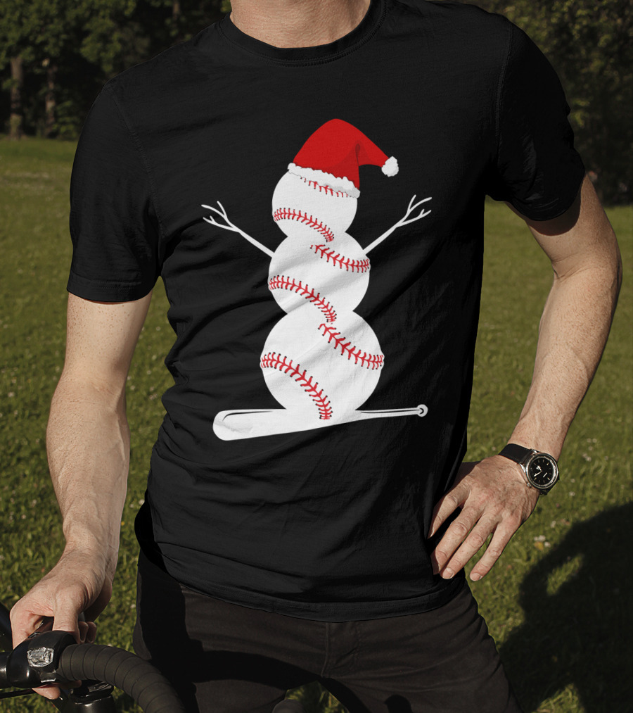 Baseball Snowman Santa Hat Bat Christmas BA01 T-Shirt
