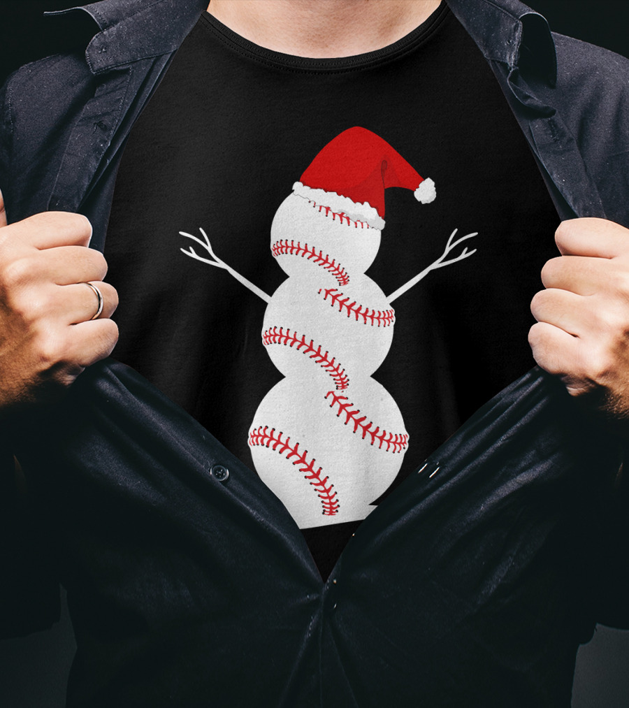 Baseball Snowman Santa Hat Bat Christmas BA01 T-Shirt