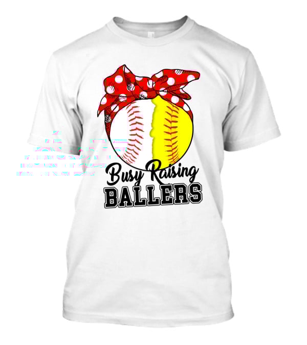 Busy Raising BALLERS Softball Baseball Polka Dot Bandana T-Shirt