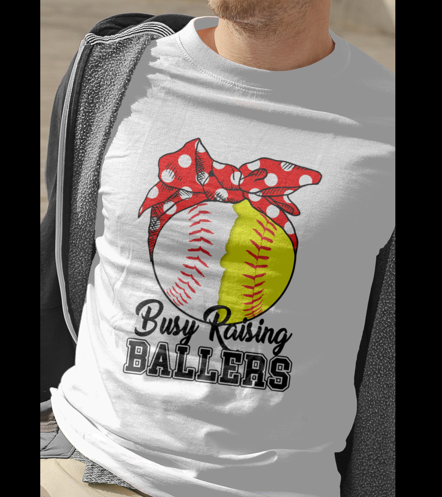 Busy Raising BALLERS Softball Baseball Polka Dot Bandana T-Shirt
