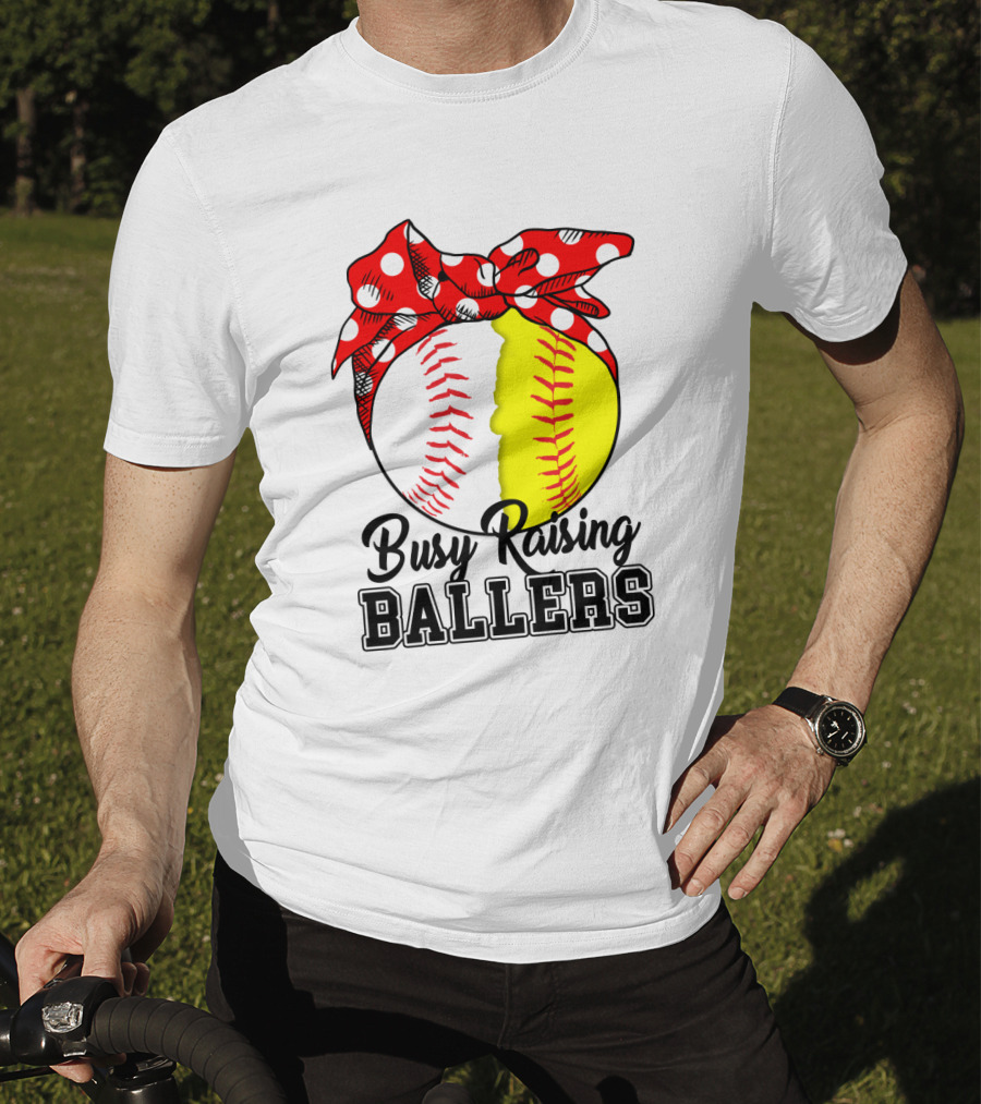 Busy Raising BALLERS Softball Baseball Polka Dot Bandana T-Shirt