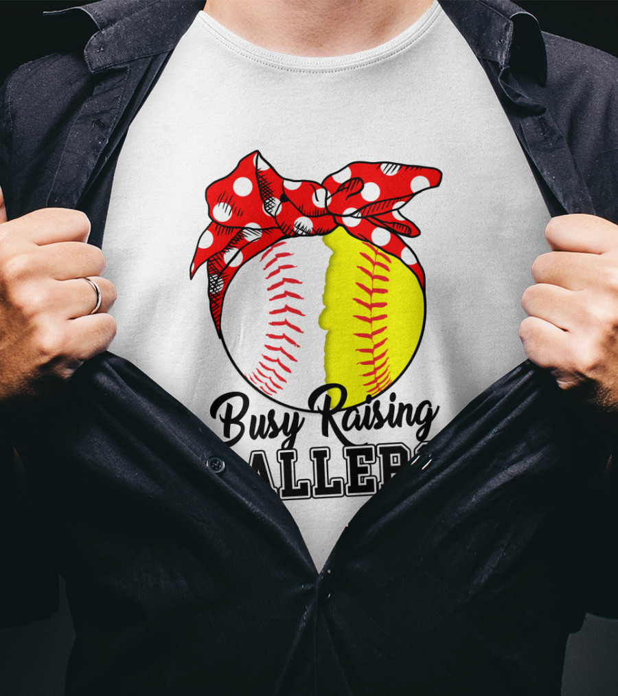 Busy Raising BALLERS Softball Baseball Polka Dot Bandana T-Shirt