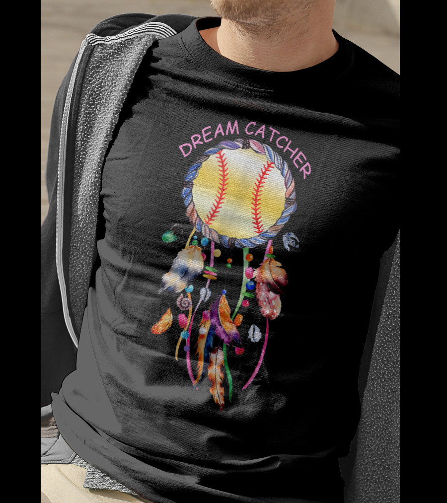 Dream Catcher Softball With Feather And Bead Accents T-Shirt