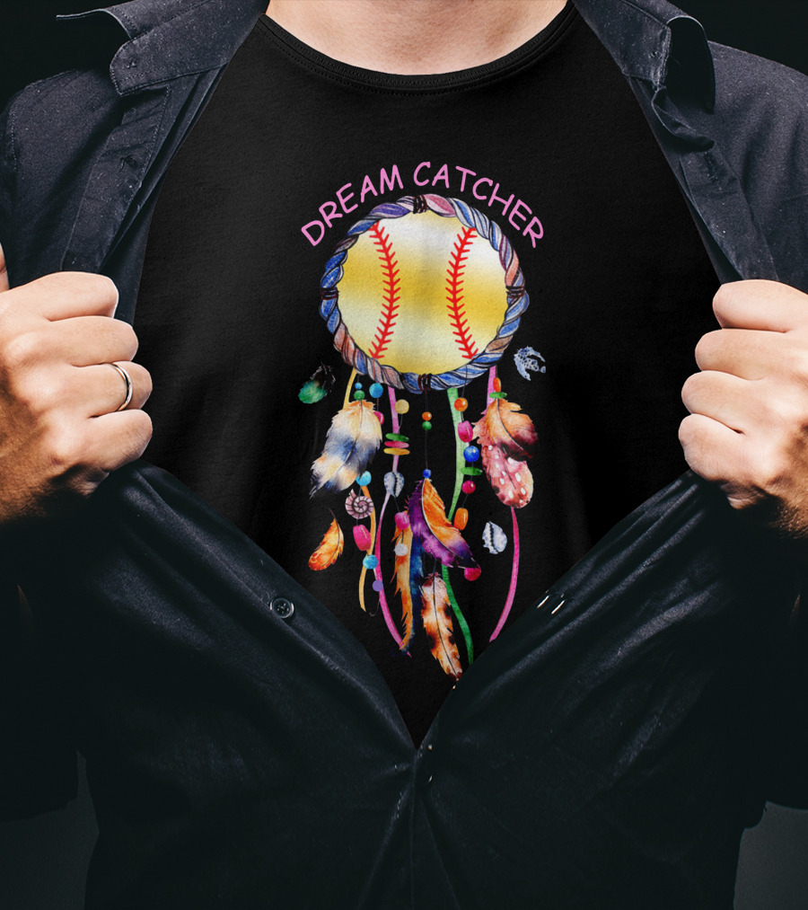 Dream Catcher Softball With Feather And Bead Accents T-Shirt