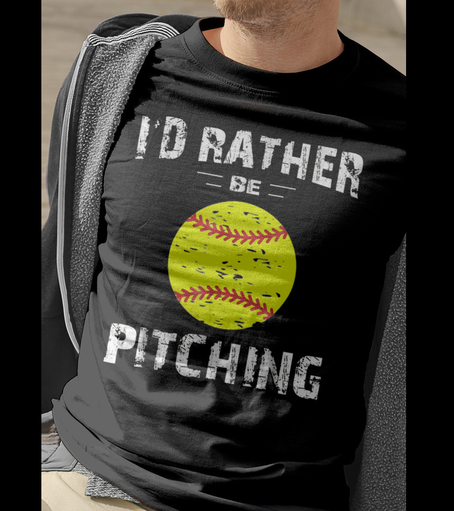 I'd Rather Be Pitching Softball Yellow Ball T-Shirt
