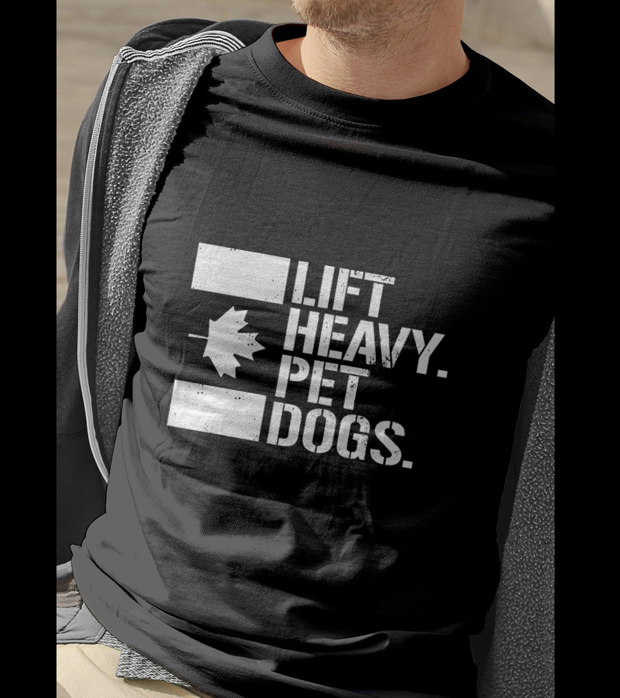 Lift Heavy Pet Dogs Canada Maple Leaf Flag Fitness T-Shirt