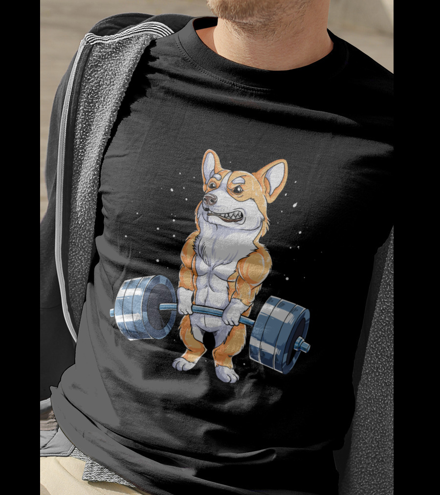 Weight Lifting Corgi Strong Muscular Pet Lifting Weights T-Shirt