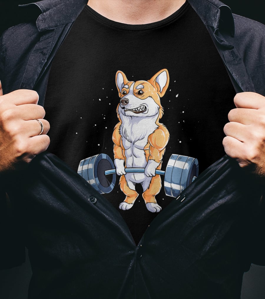 Weight Lifting Corgi Strong Muscular Pet Lifting Weights T-Shirt