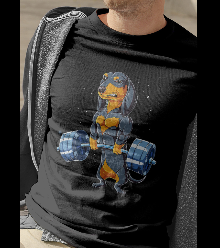 Weight Lifting Dachshund Strong Muscular Bodybuilder Dog T-Shirt