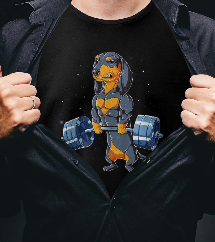 Weight Lifting Dachshund Strong Muscular Bodybuilder Dog T-Shirt