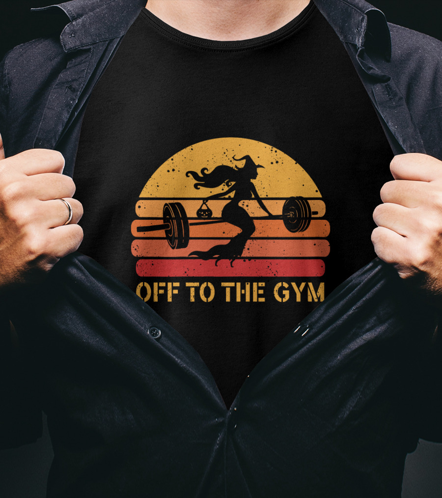 Witch Lifting Weights Off To The Gym Retro Sunset Fitness T-Shirt