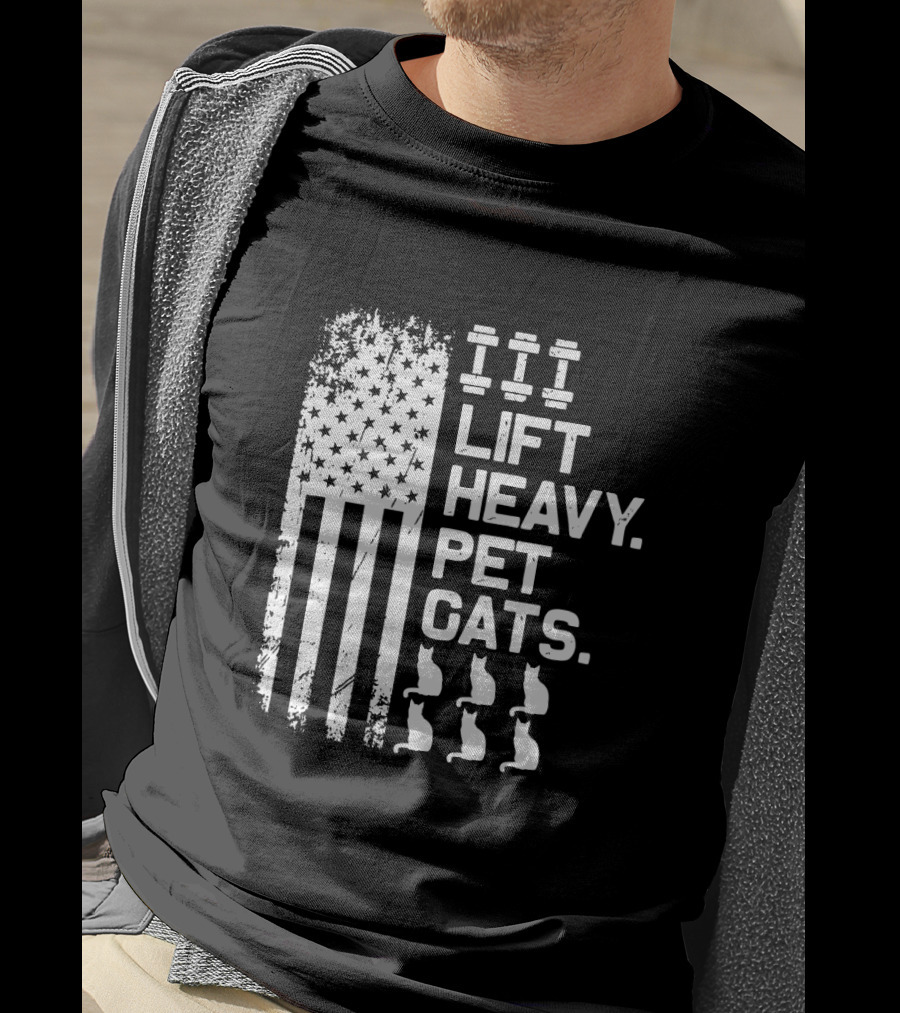 Lift Heavy Pet Cats American Flag Weights Cats T-Shirt