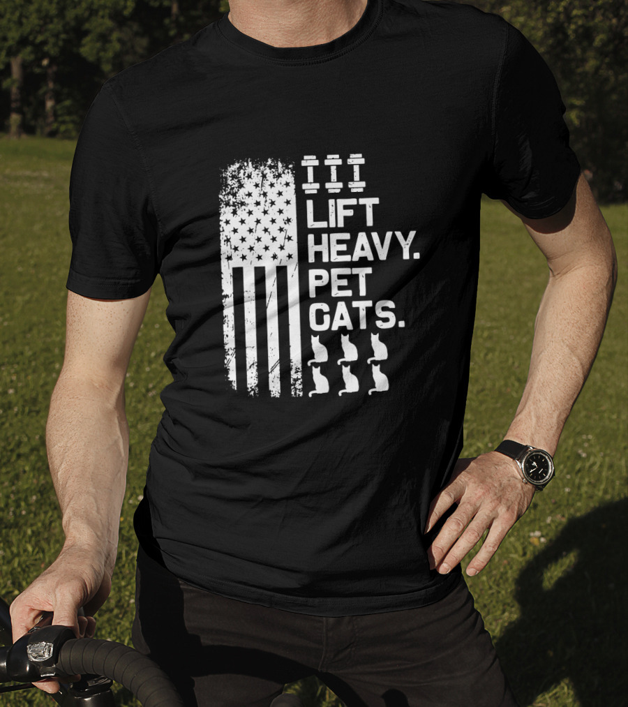 Lift Heavy Pet Cats American Flag Weights Cats T-Shirt