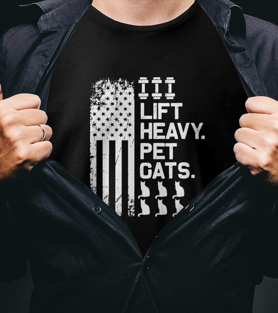 Lift Heavy Pet Cats American Flag Weights Cats T-Shirt