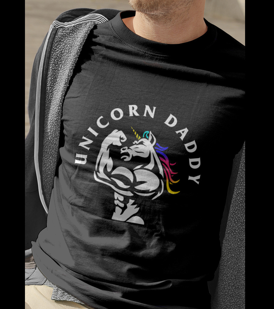 Unicorn Daddy Muscle Flexing Weight Lifting T-Shirt