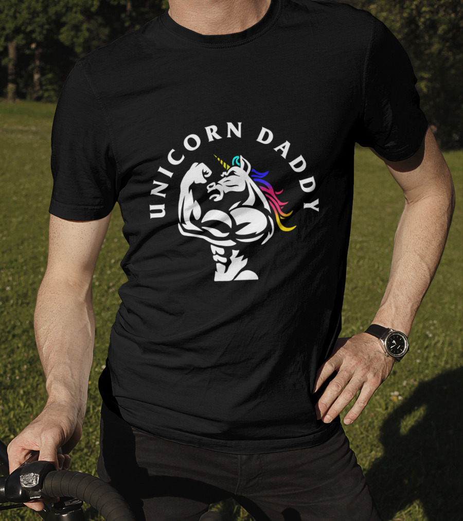 Unicorn Daddy Muscle Flexing Weight Lifting T-Shirt
