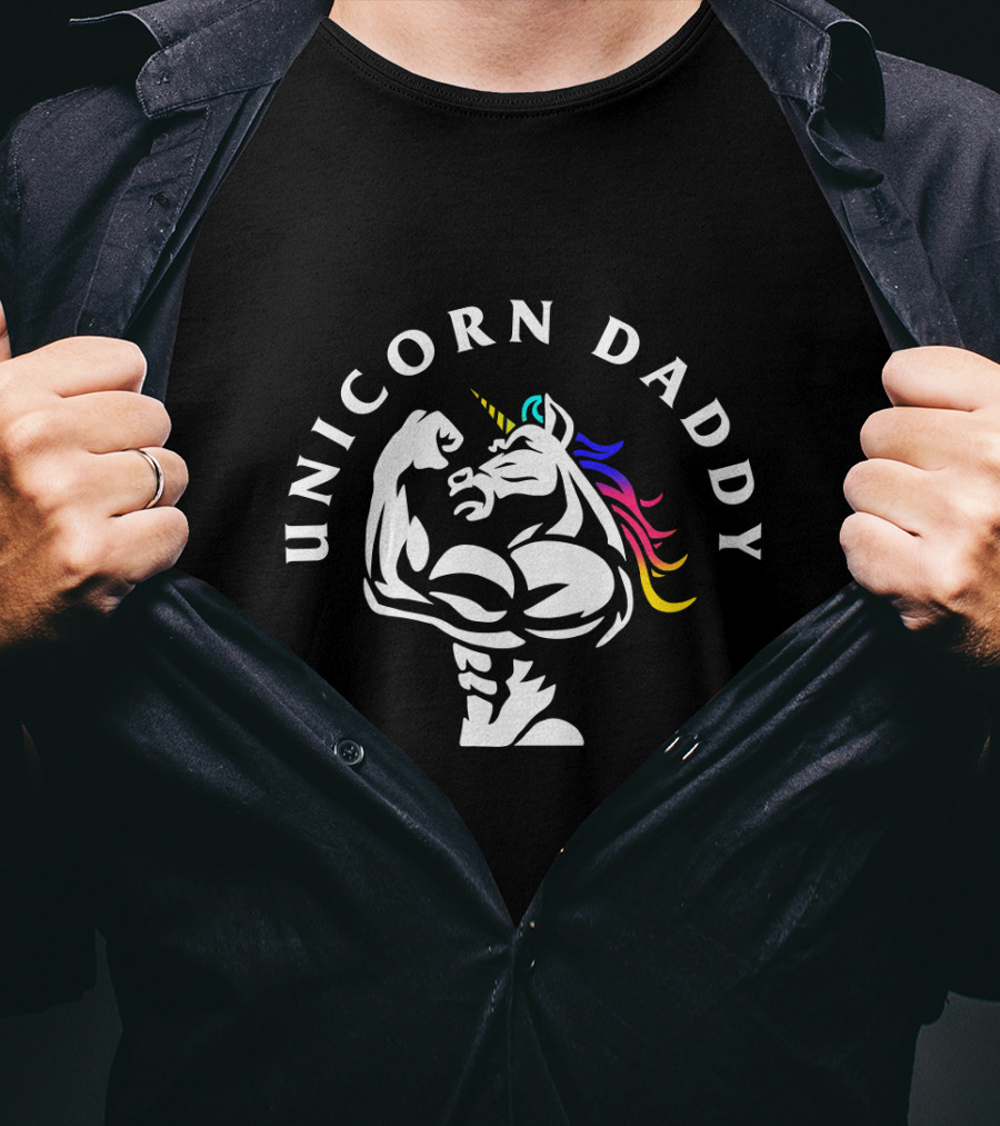 Unicorn Daddy Muscle Flexing Weight Lifting T-Shirt