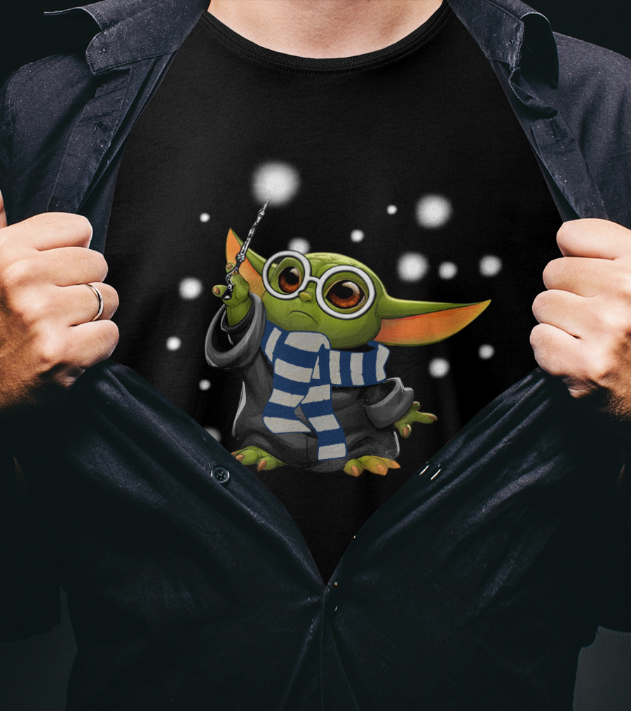 Ravenclaw Baby Yoda Wizard Scarf Wand Magic T-Shirt