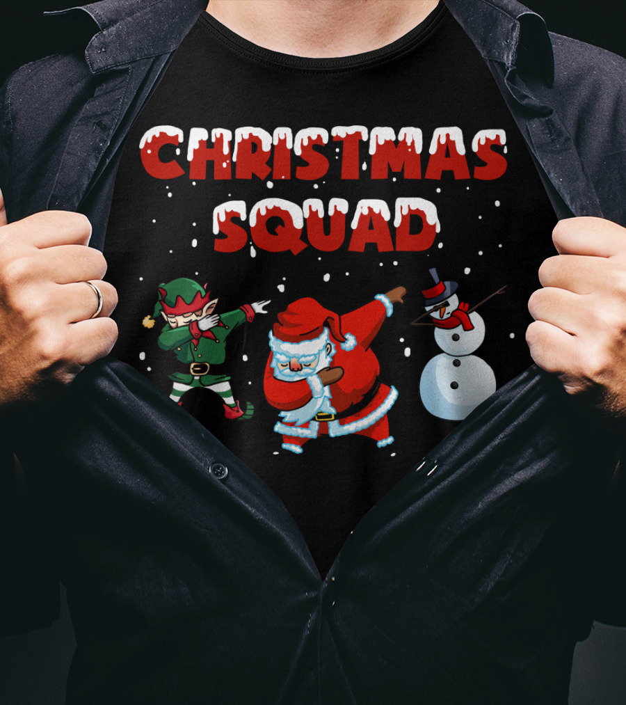 Christmas Squad Santa Elf Snowman Dabbing T-Shirt