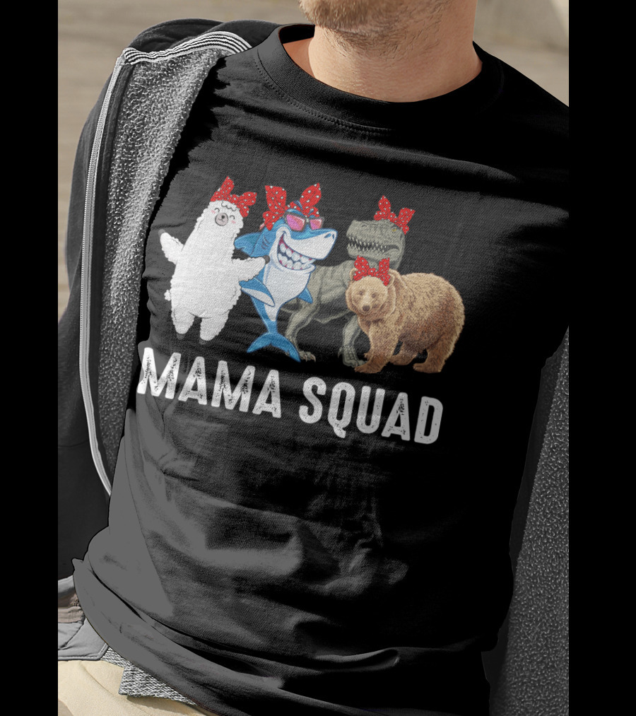 Mama Squad Llama Shark T-Rex Bear Red Bandana T-Shirt
