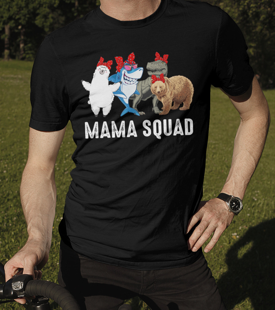 Mama Squad Llama Shark T-Rex Bear Red Bandana T-Shirt