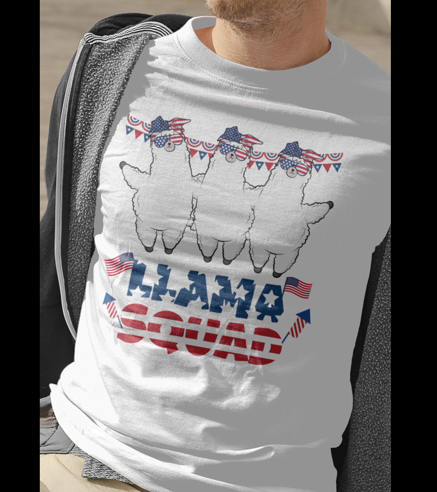 Llama Squad American Flag Bandana And Sunglasses T-Shirt