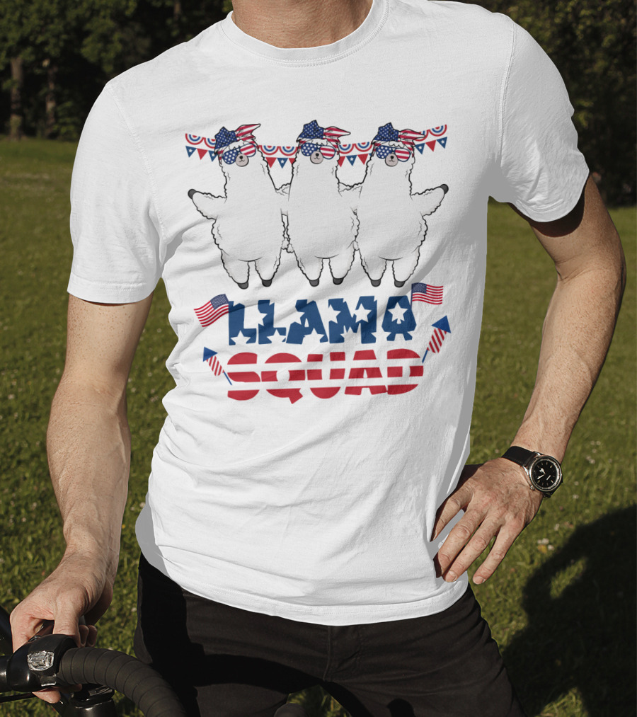 Llama Squad American Flag Bandana And Sunglasses T-Shirt