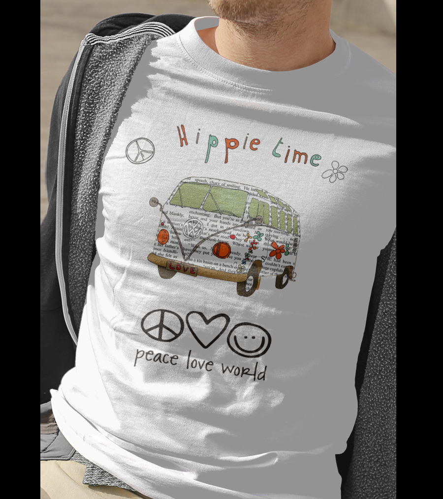 Hippie Time Peace Love World Volkswagen Bus T-Shirt