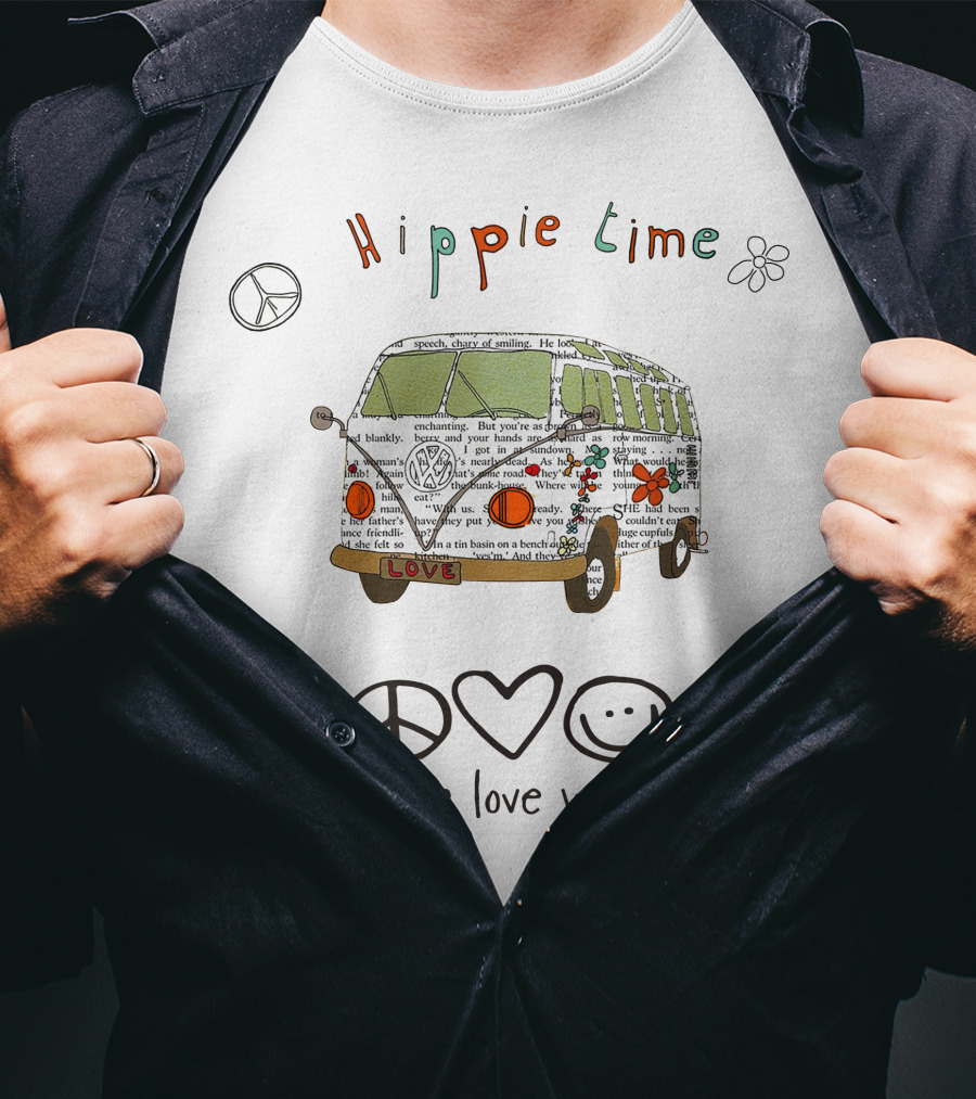 Hippie Time Peace Love World Volkswagen Bus T-Shirt