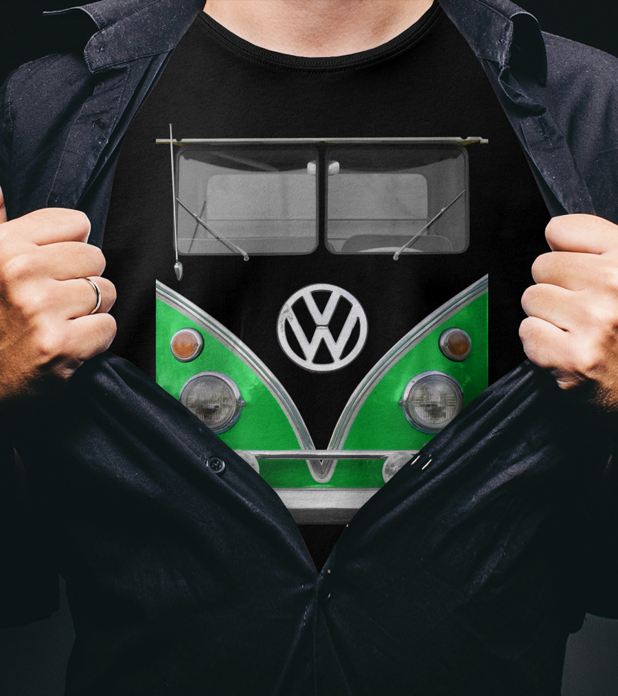 Volkswagen Bus Front Green Black T-Shirt