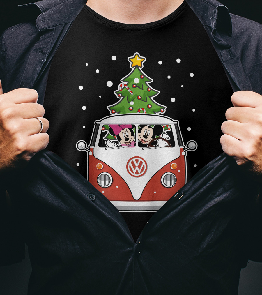 Volkswagen Christmas Van With Mickey And Minnie T-Shirt