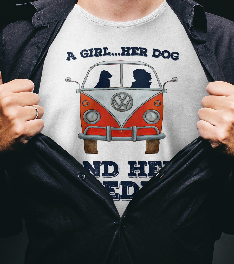 A Girl Her Dog And Her Veedub Volkswagen Bus T-Shirt