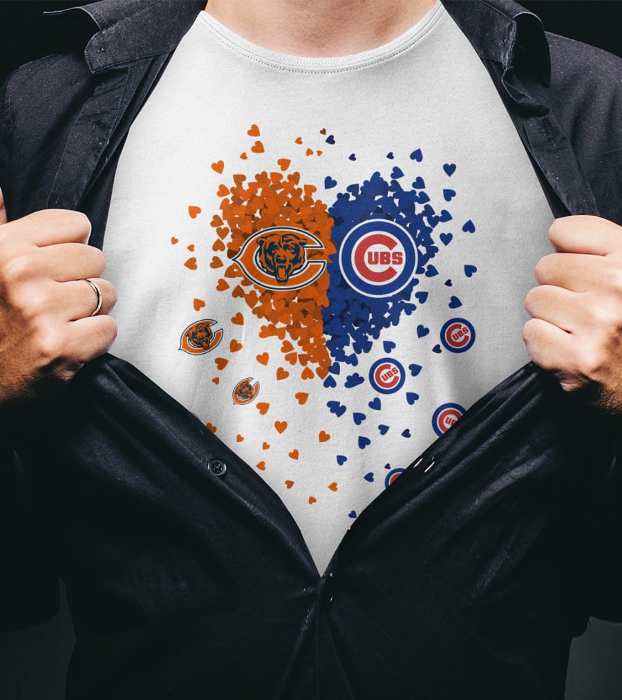 Heart Bears Cubs Chicago Bears And Chicago Cubs Logos And Heart T-Shirt