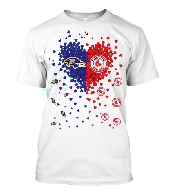 Baltimore Ravens Heart With Boston Red Sox Logo Hearts T-Shirt