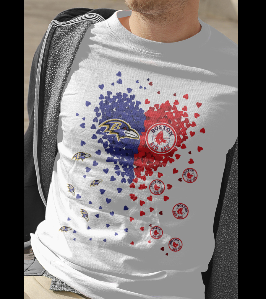 Baltimore Ravens Heart With Boston Red Sox Logo Hearts T-Shirt