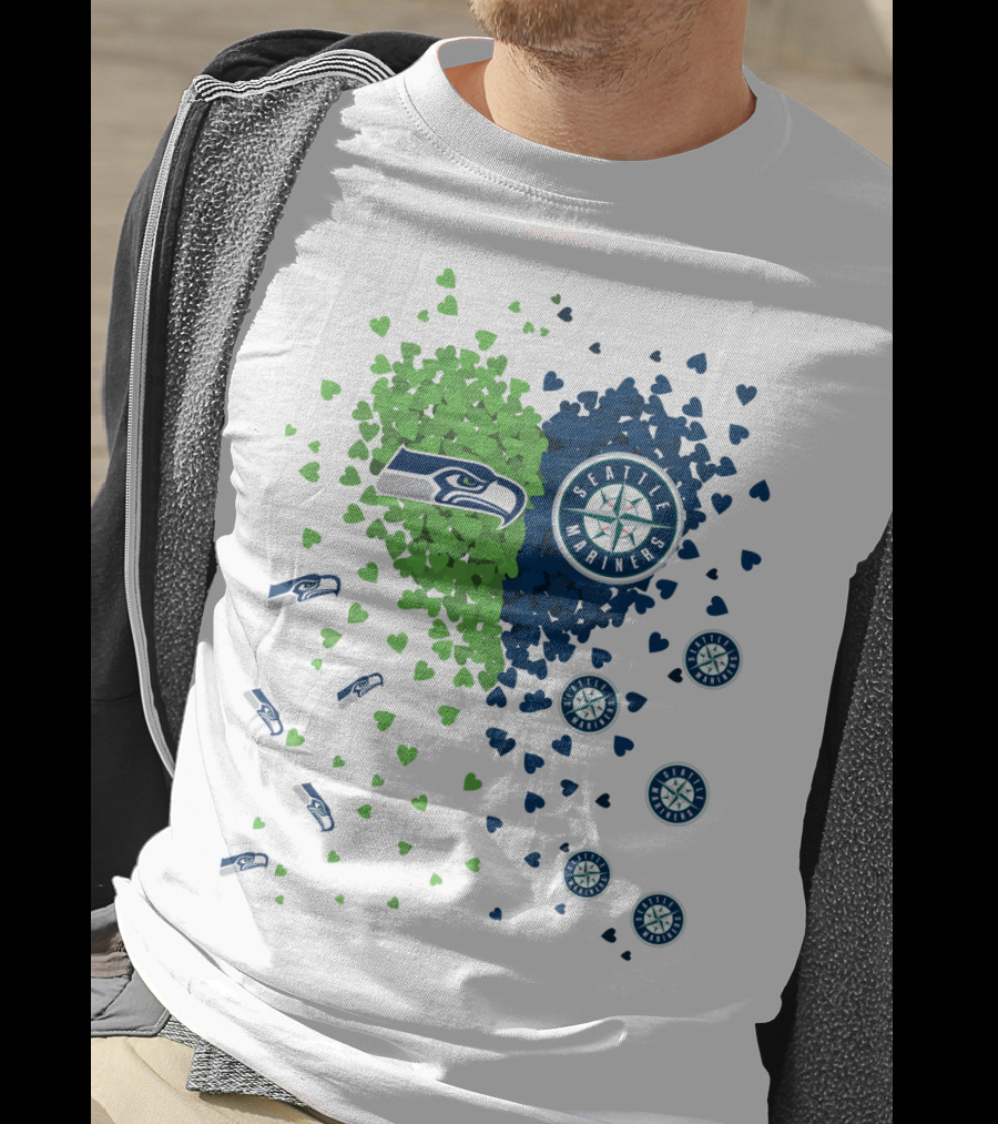 Seahawks Mariners Heart Design With Logos And Hearts T-Shirt