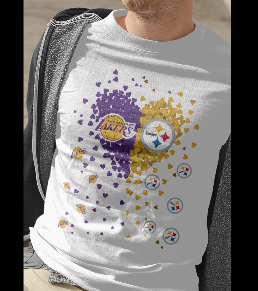 Los Angeles Lakers Steelers Heart Logos And Colors T-Shirt