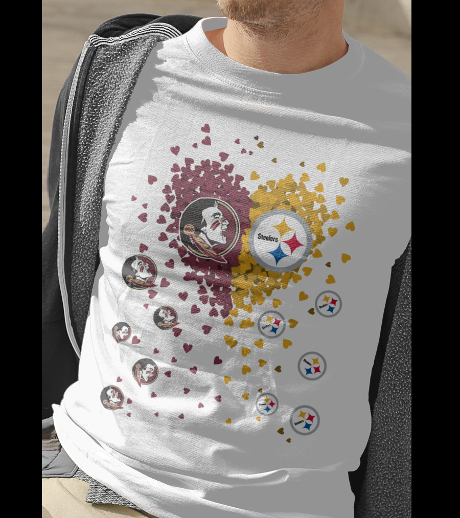 Heart Seminoles Steelers Logo Fan Collage T-Shirt