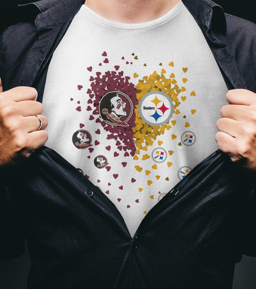 Heart Seminoles Steelers Logo Fan Collage T-Shirt