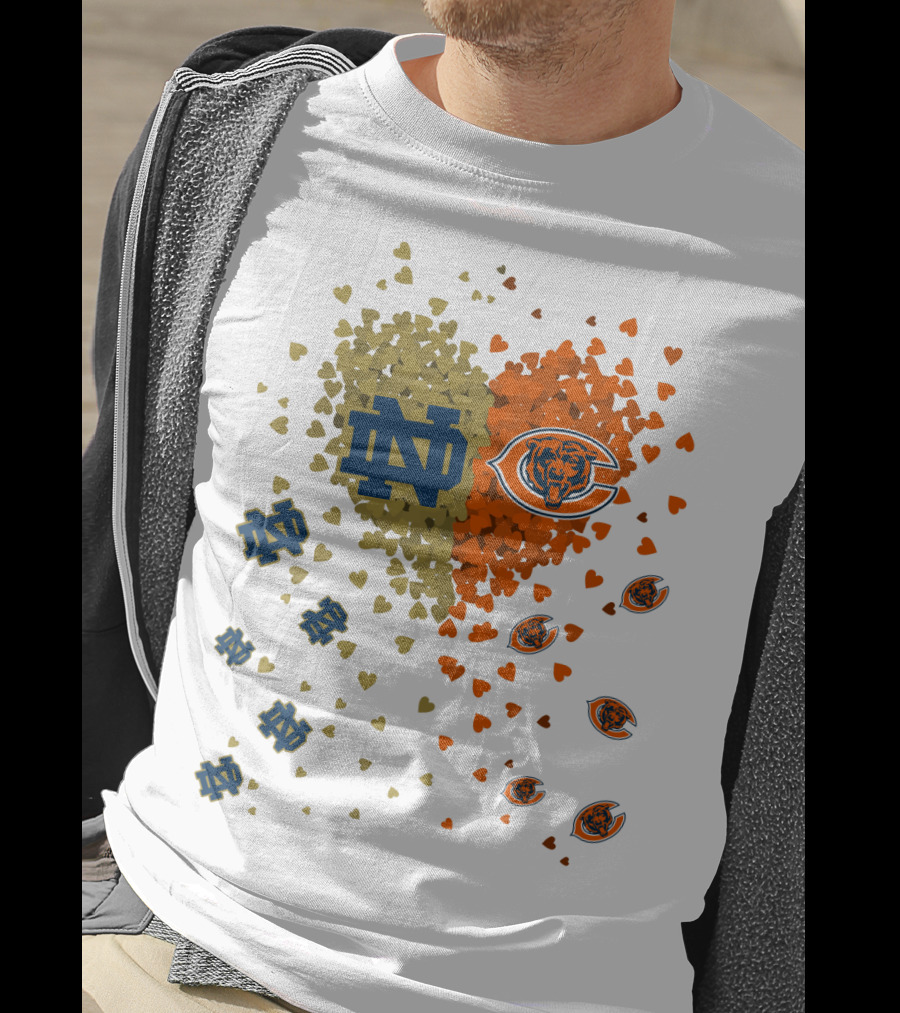 Notre Dame Fighting Irish Chicago Bears Heart Collaboration T-Shirt