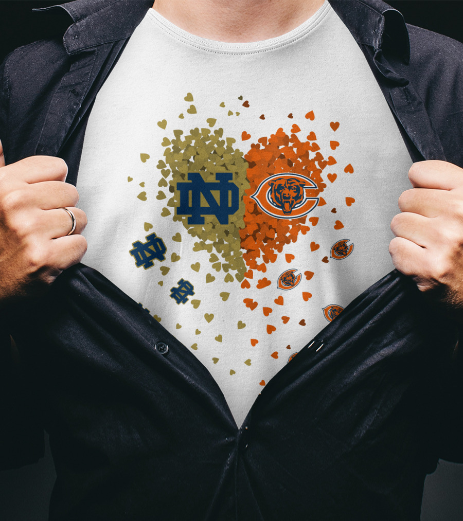 Notre Dame Fighting Irish Chicago Bears Heart Collaboration T-Shirt