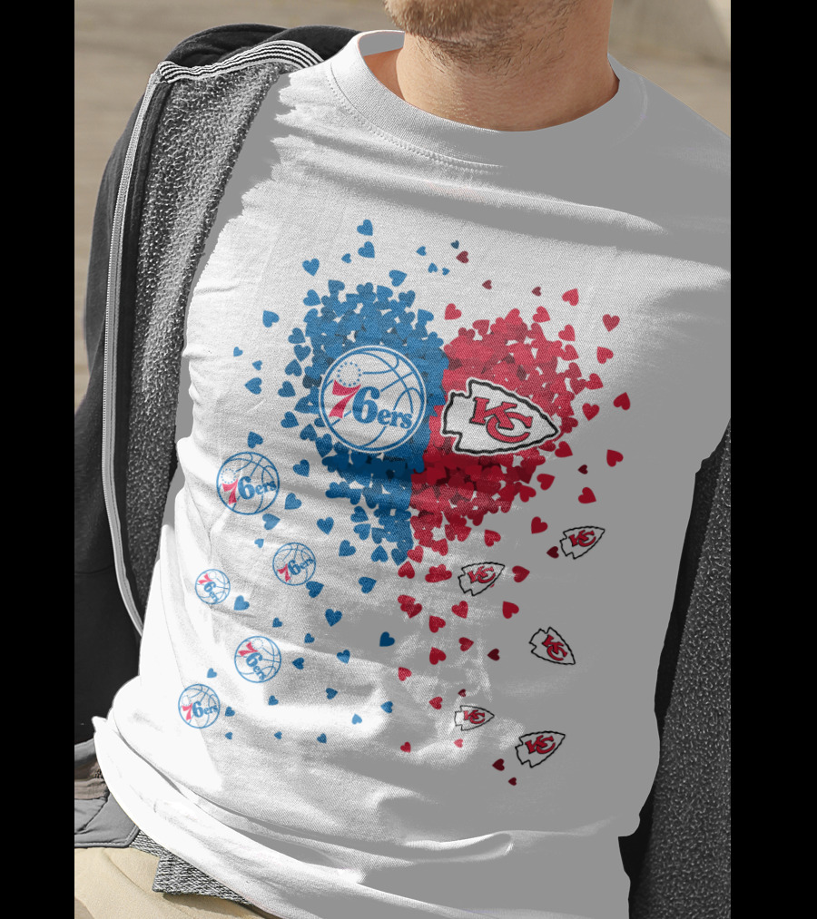 Heart Chiefs 76Ers Love Basketball And Football Fusion T-Shirt