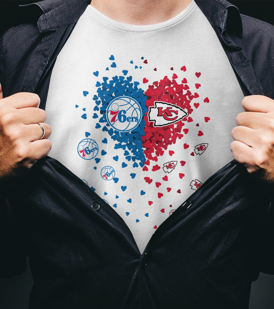 Heart Chiefs 76Ers Love Basketball And Football Fusion T-Shirt