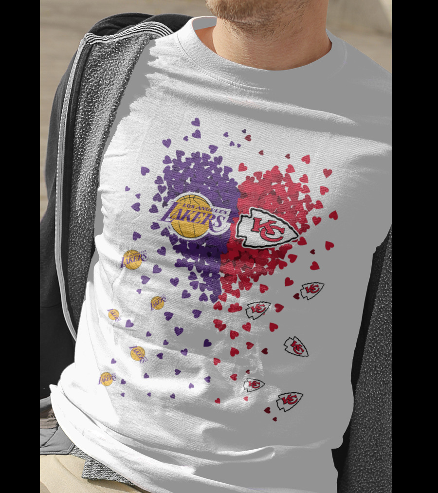 Los Angeles Lakers Heart Kansas City Chiefs Love T-Shirt